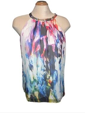 Frank Lyman Multicolour Halter Top With Embellished Collar Size 12